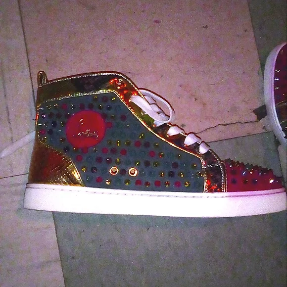 Christian Louboutin High Top Laminato Dino Spikes Yang Louis Muti-color  Size 10 - Picture 9 of 16